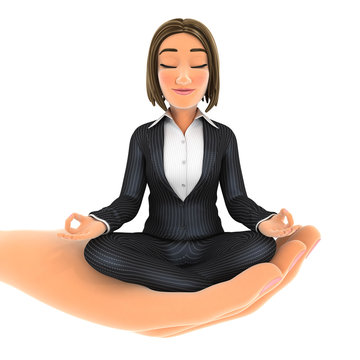 3d hand holding business woman doing yoga