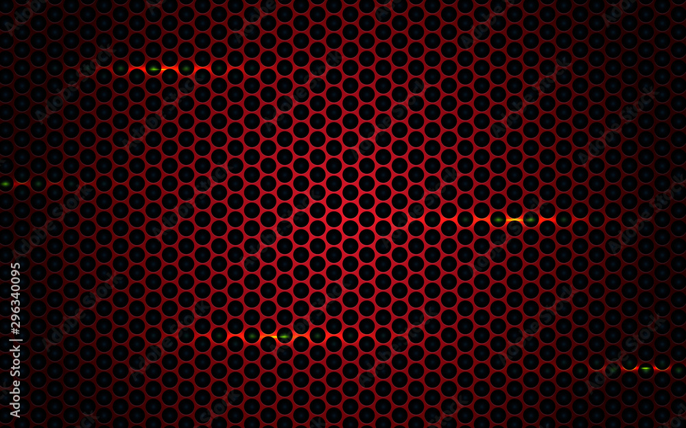 Poster red abstract dimension on black texture background. realistic overlap layers texture with red lights