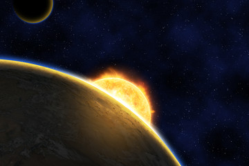 Egzoplanet against bright star, elements of this image furnished by NASA