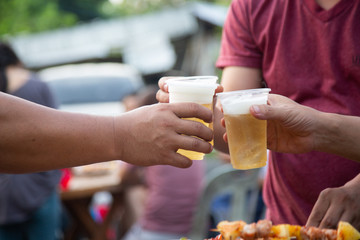 Barbeque Grill Street Food in thailand,Eat outdoors in a happy family. holiday celebration concept