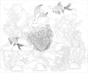 Naklejka premium Coloring book for children: little mermaid and sea world
