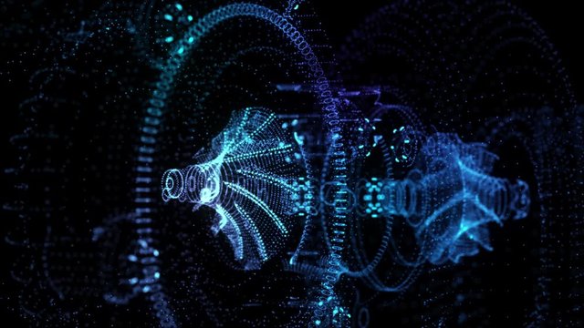 Turbocharger formation from abstract polygonal line. Low poly turbine in motion, lines and connected to form. Digital technology visualization of 3d.