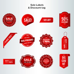 Pack of red sale labels and Discount tag 