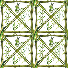 Panele Szklane  Ręcznie rysowane wzór akwarela z liści bambusa. Bez szwu wzorów