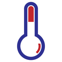 Vector illustration of a thermometer. Logo of the frosty weather is a blue thermometer. Weather forecast icon.