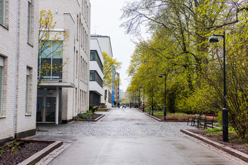 Modern buildings in the campus of Helsinki University, Finland.