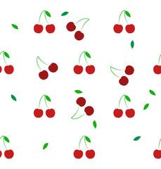 Seamless cherry pattern on a white background. Background of red cherries. Vector.