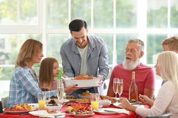Big family having dinner at home