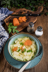 Broth - chicken soup in a bowl.