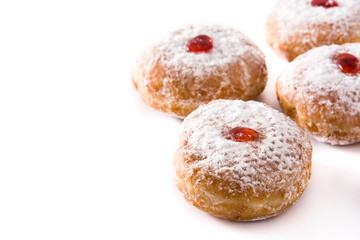 Hanukkah sufganiyot. Traditional Jewish donuts for Hanukkah.