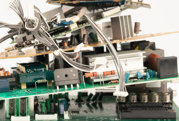 electronic PCB garbage as background from recycle industry and old consumer devices