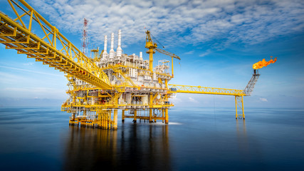 Large offshore drilling oil rig plant in the gulf