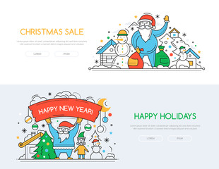 Fototapeta premium Seasonal sales- line design style vector banners