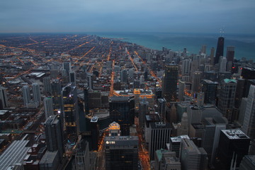 Fototapeta na wymiar Chicago skyline from the top at sunset