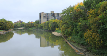 Fototapeta na wymiar View of Assiniboine River in Winnipeg, Canada