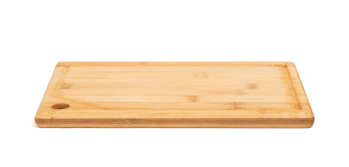 Bamboo cutting board isolated on white background with clipping path
