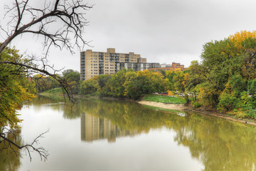 Fototapeta na wymiar Assiniboine River view in Winnipeg, Canada
