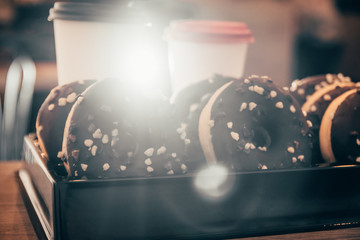 chocolate donuts at the coffee shop