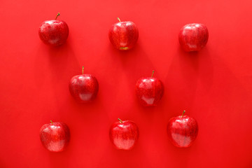 Ripe apples on color background