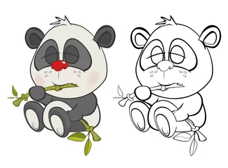 Deurstickers Vector Illustration of a Cute Cartoon Character Panda for you Design and Computer Game. Coloring Book Outline Set  © liusa