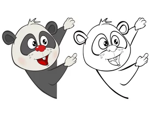 Deurstickers Vectorillustratie van een schattige Cartoon karakter Panda voor je ontwerp en computerspel. Kleurboek overzichtsset © liusa