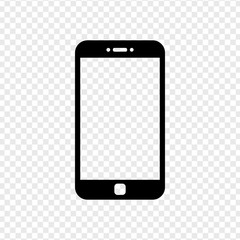 Smartphone mockup with blank screen. Black vector frameless smart phone, cellphone isolated on transparent background