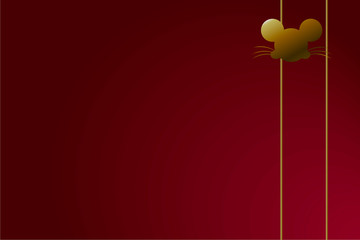 red christmas and new year background with golden mouse