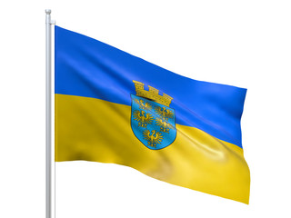 Lower Austria (Austrian state) flag waving on white background, close up, isolated. 3D render