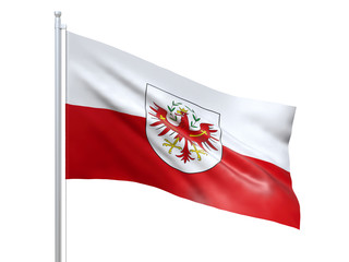 Tirol (Austrian state) flag waving on white background, close up, isolated. 3D render