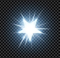 Bright glowing and shining star flares effect isolated on transparent  background. Vector illustration