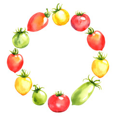 Watercolor vector wreath with tomatoes