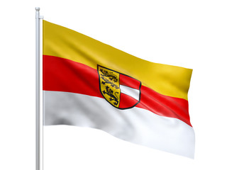 Fototapeta premium Carinthia (Austrian state) flag waving on white background, close up, isolated. 3D render