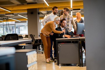 Obraz premium Senior businesswoman and young business people work in a office
