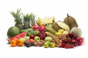 group of thai fruit on white background,isolate