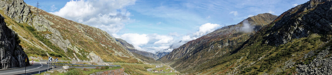 Panorama at the Gotthardpass, panoramic view in direction Andermatt, Switzerland,Europe