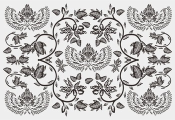 Indonesian typical flora motif, black and white