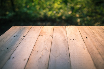 Beautiful warm day with Table. Yellow Leaves and blured background.