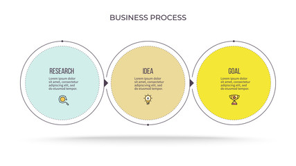 Business infographics. Timeline with 3 steps, options, circles. Vector template.