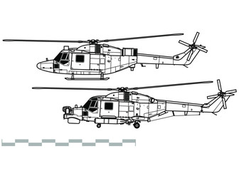 Westland Lynx. Outline vector drawing