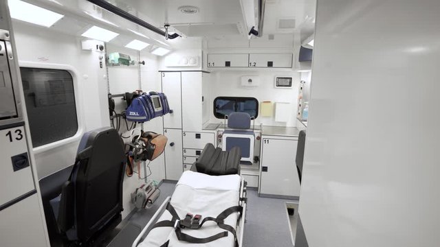 Inside a first response ambulance vehicle