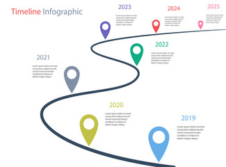 Timeline infographic template with 7 points. Сan be used for business concept, presentation, web design, banners, diagram, workflow, timeline. Vector eps 10