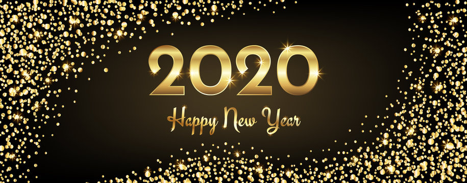 2020 happy new year congratulation with gold sparkles and text
