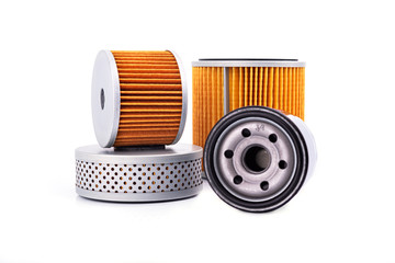 Auto parts accessories : Top view of  Oil , fuel or air filter for engine car  isolated on white background.