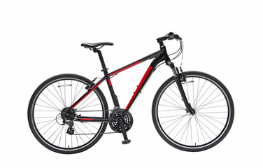 Fototapeta na wymiar Isolated Hybrid Gent Mountain Bike With Black And Red Color In Perspective View