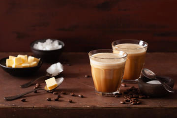 bulletproof coffee, keto paleo drink blended with butter and coconut oil