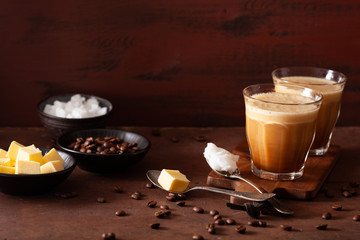 bulletproof coffee, keto paleo drink blended with butter and coconut oil