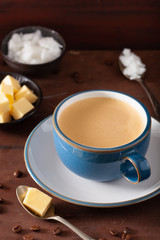 bulletproof coffee, keto paleo drink blended with butter and coconut oil