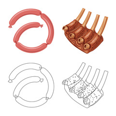 Vector design of meat and ham sign. Collection of meat and cooking stock symbol for web.