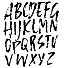 Hand drawn dry brush font. Modern brush lettering. Grunge style alphabet. Vector illustration.