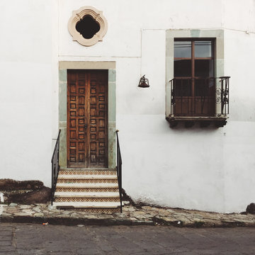 Direct view of old building with stairs
